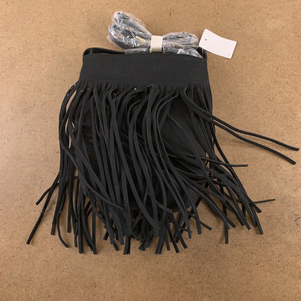 Discovery Clothing Company Women's Small Black Fringe Round Crossbody Bag NWT